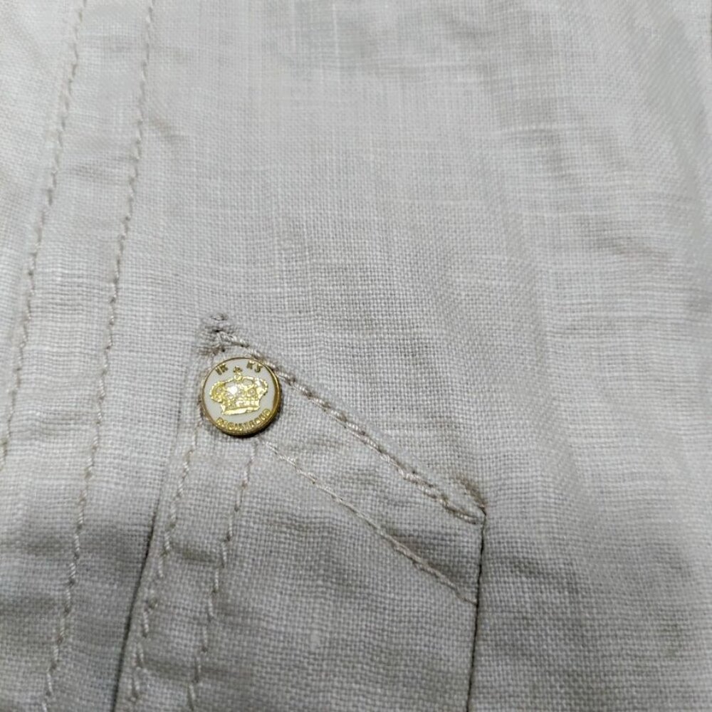 IKKS Women's Beige Laminated Linen Double-Breasted Trench Coat Size Medium - Picture 6 of 16